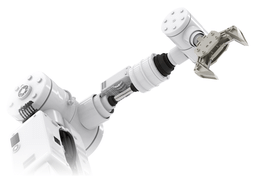 Białe ramię robota przemysłowego z chwytakiem